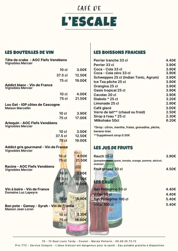 Vins et boissons fraiches